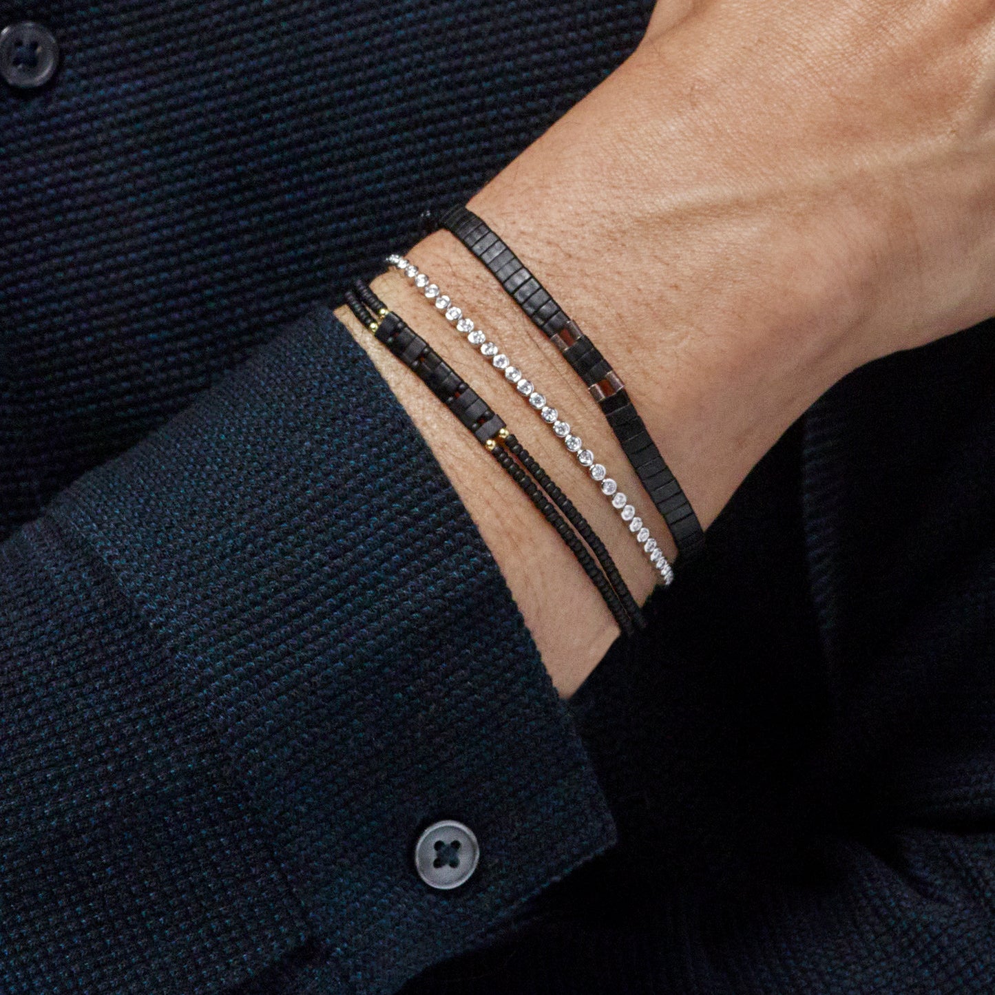 Diamond and Microbead Bracelet Stack