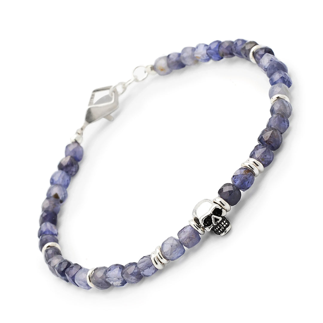 Faceted Rutilated Quartz Gemstone Beaded Bracelet with Sterling Silver Skull I Jan Leslie Cufflinks and Accessories.