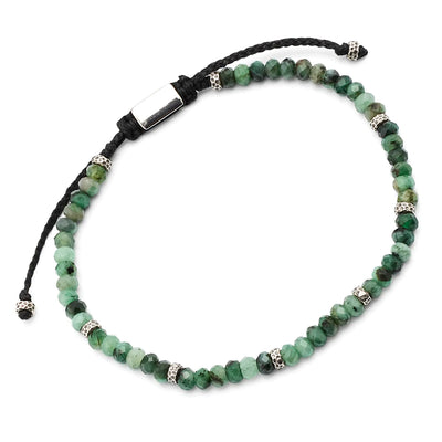 Jan Leslie Faceted Emerald Gemstone Bracelet with Black Pull Cord I Jan Leslie Cufflinks and Accessories. 