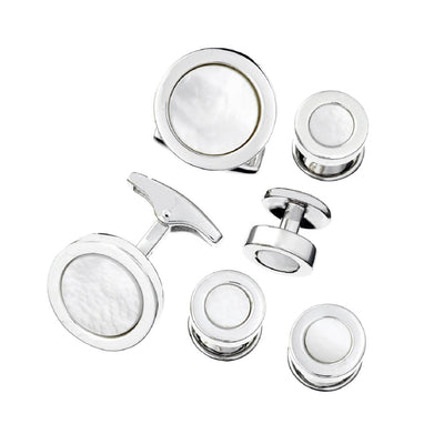 Mother of Pearl Inlay Round Sterling Silver Cufflinks & Tuxedo Studs in mother of pearl I Jan Leslie Cufflinks and Accessories. 