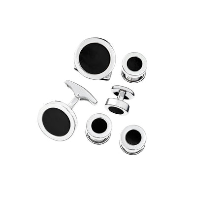 Black Onyx Gemstone Inlay Round Sterling Silver Cufflinks & Tuxedo Studs I Jan Leslie Cufflinks and Accessories