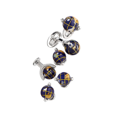 Spinning Globe with Lapis Inlay Sterling Silver Cufflinks and Tuxedo Studs I Jan Leslie Cufflinks and Accessories. 