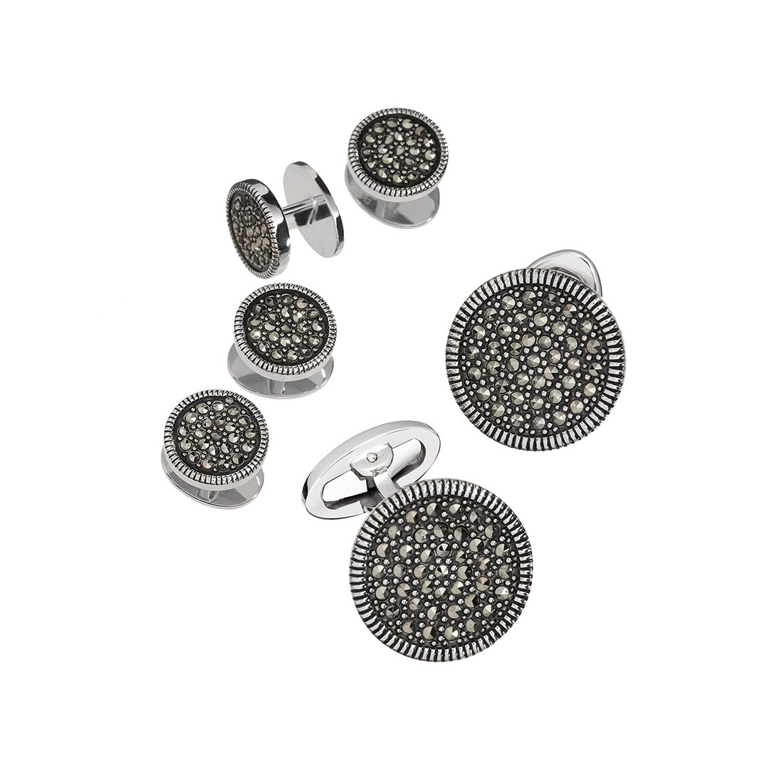 Round Marcasite Pave' Sterling Silver Cufflinks & Tuxedo Studs I Jan Leslie Cufflinks and Accessories.