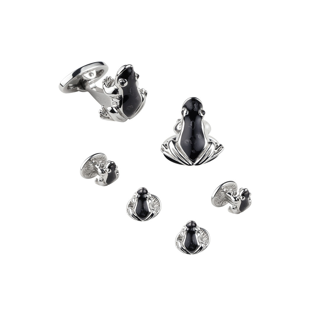 Enamel Frog Sterling Silver Tuxedo Formal Set - Cufflinks and Studs  I Jan Leslie Cufflinks and Accessories.