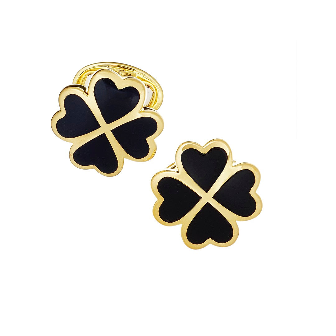 Gemstone Four Leaf Clover Sterling Silver Gold Vermeil Cufflinks in onyx | Jan Leslie Cufflinks and Accessories.