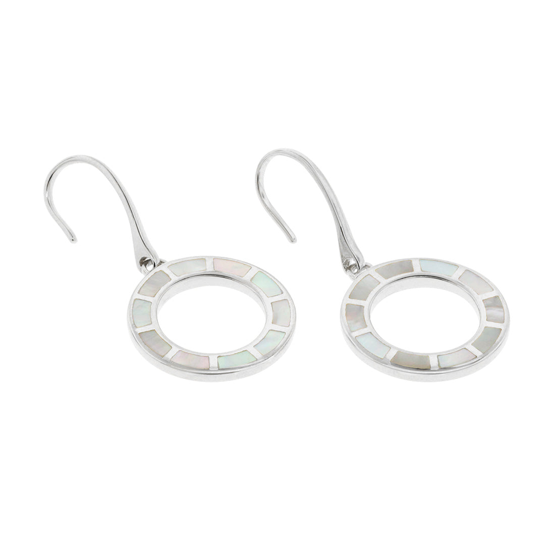 Dash Loop Dangle Gemstone 18K Gold Vermeil Sterling Silver Earrings in mother of pearl on silver | Jan Leslie Cufflinks and Accessories.