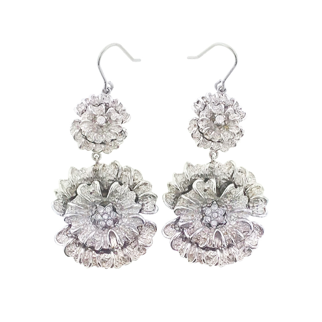 Flower Dangle Sterling Silver Earrings in silver I Jan Leslie Cufflinks and Accessories.