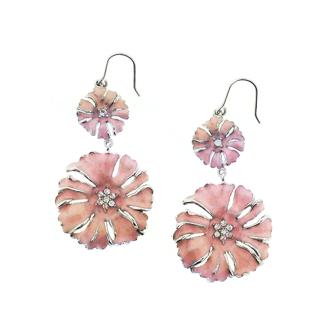 Flower Dangle Sterling Silver Earrings with pink enamel I Jan Leslie Cufflinks and Accessories.