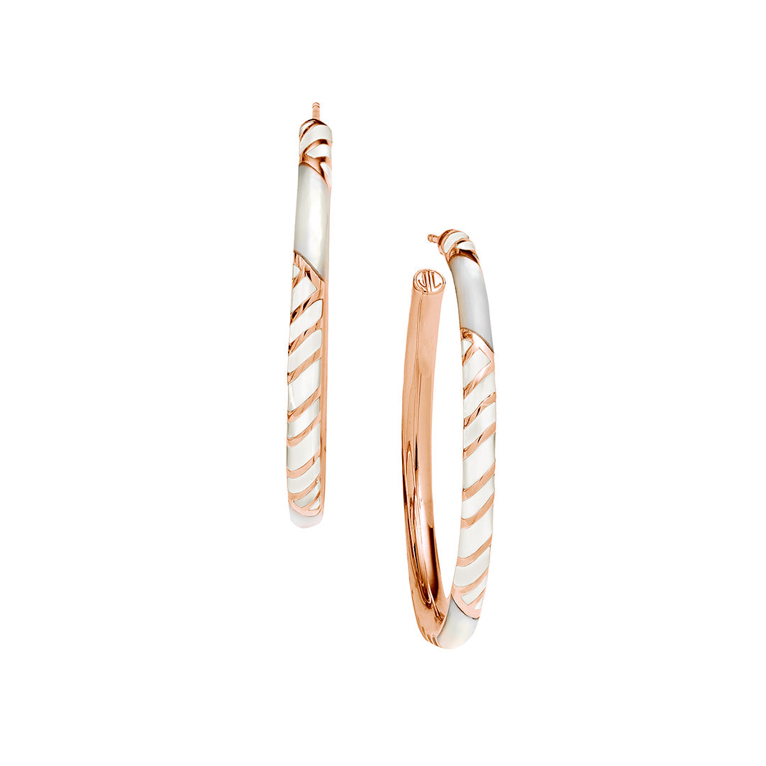 Stripe Enamel & Gemstone Sterling Silver 35mm Hoop Earrings in white on rose gold I Jan Leslie Cufflinks and Accessories.