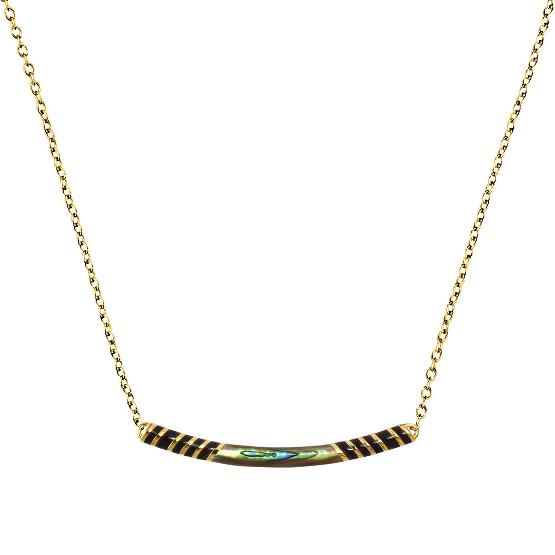 Stripe Enamel Shell Bar Sterling Necklace