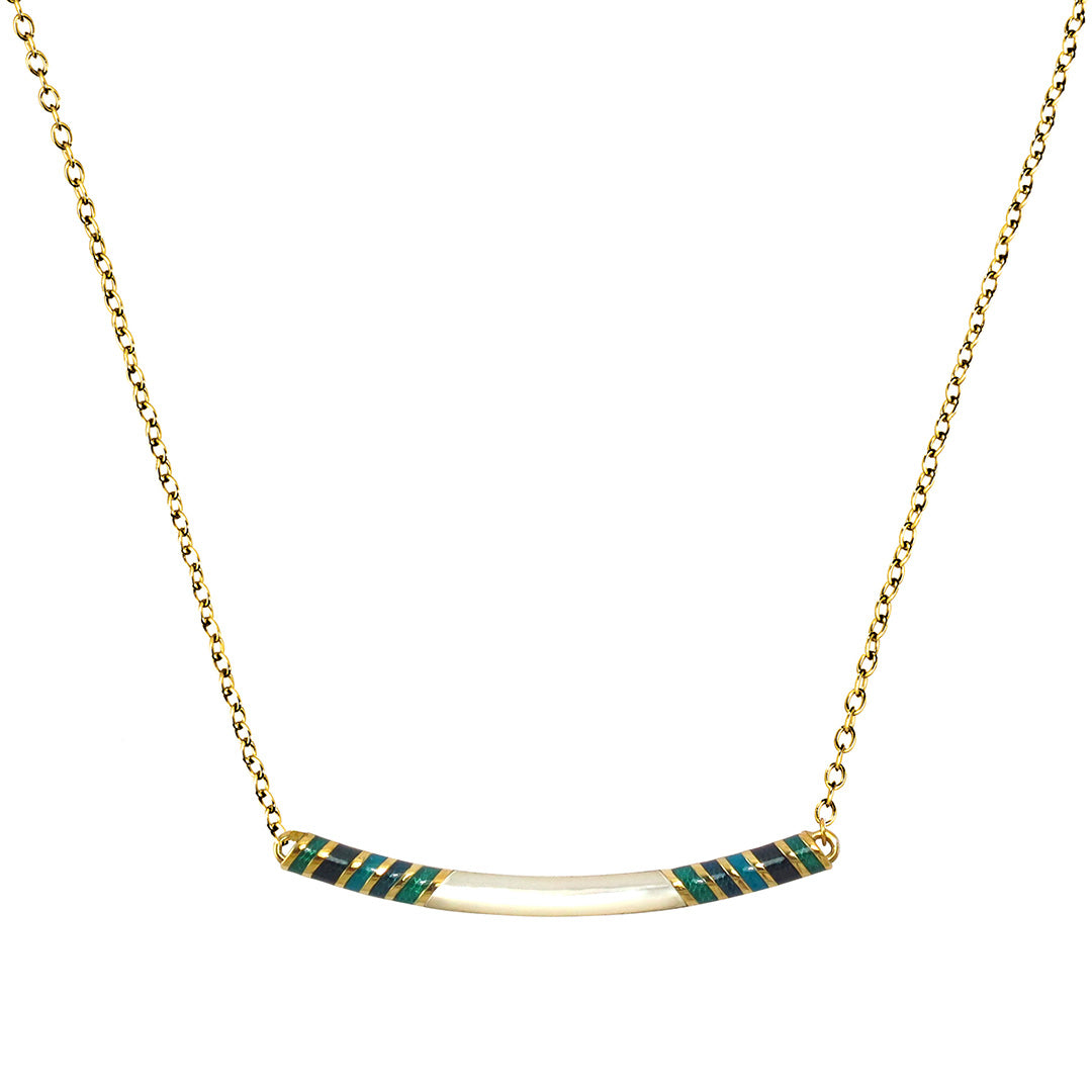 Stripe Enamel Shell Bar Sterling Necklace