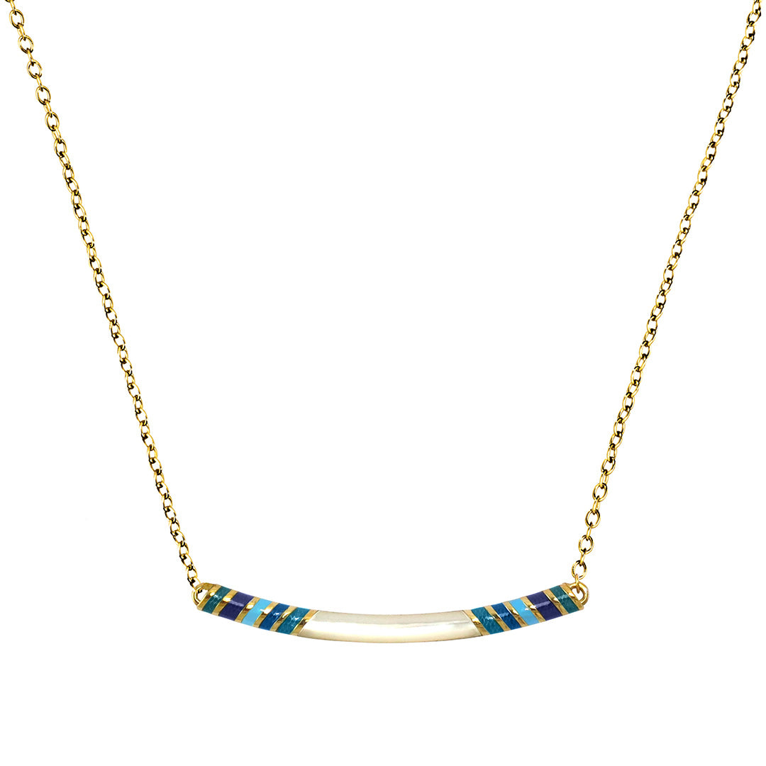 Stripe Enamel Shell Bar Sterling Necklace