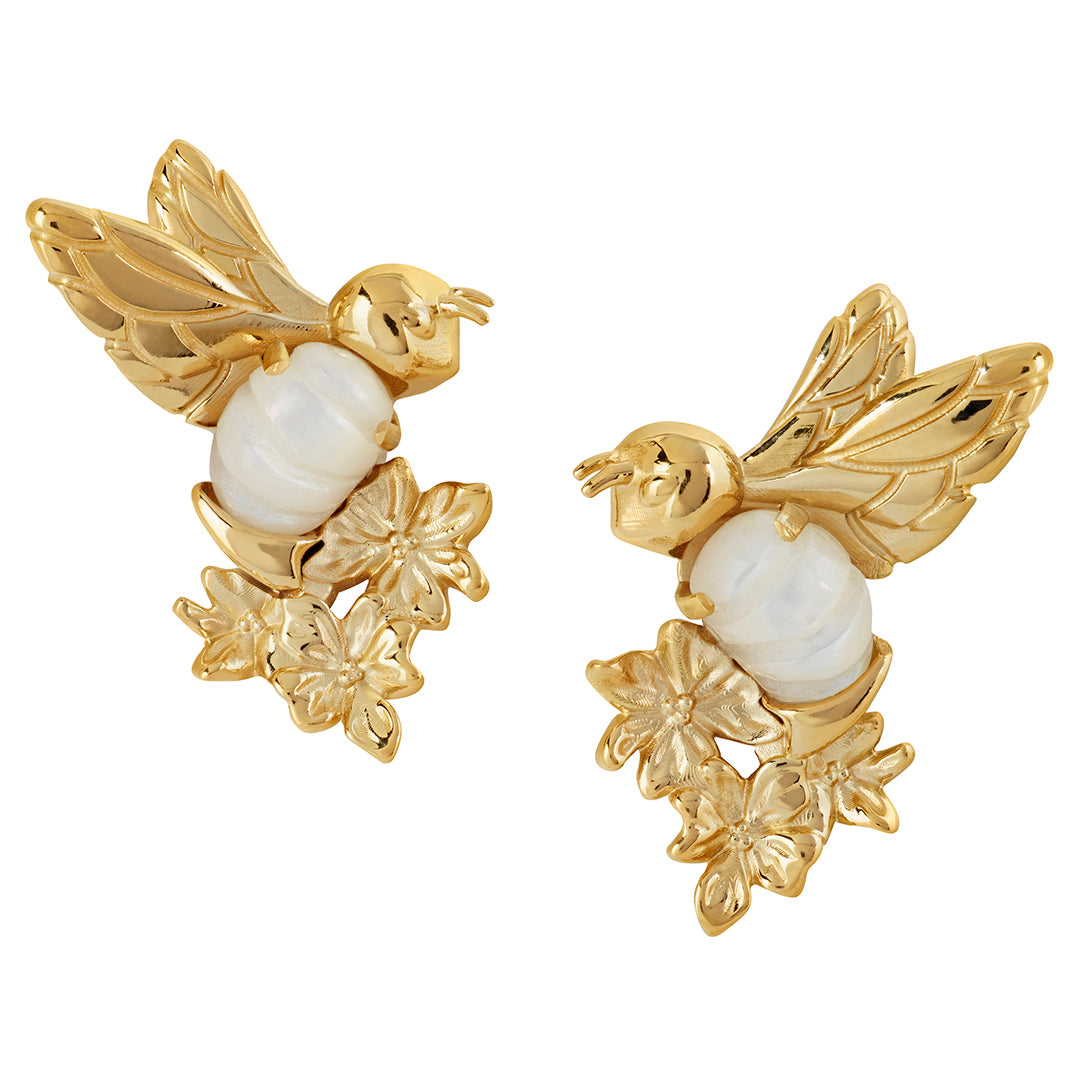 Sterling Silver with 18K Gold Vermeil and Mother of Pearl Inlay Bee Earrings I Jan Leslie Cufflinks and Accessories.