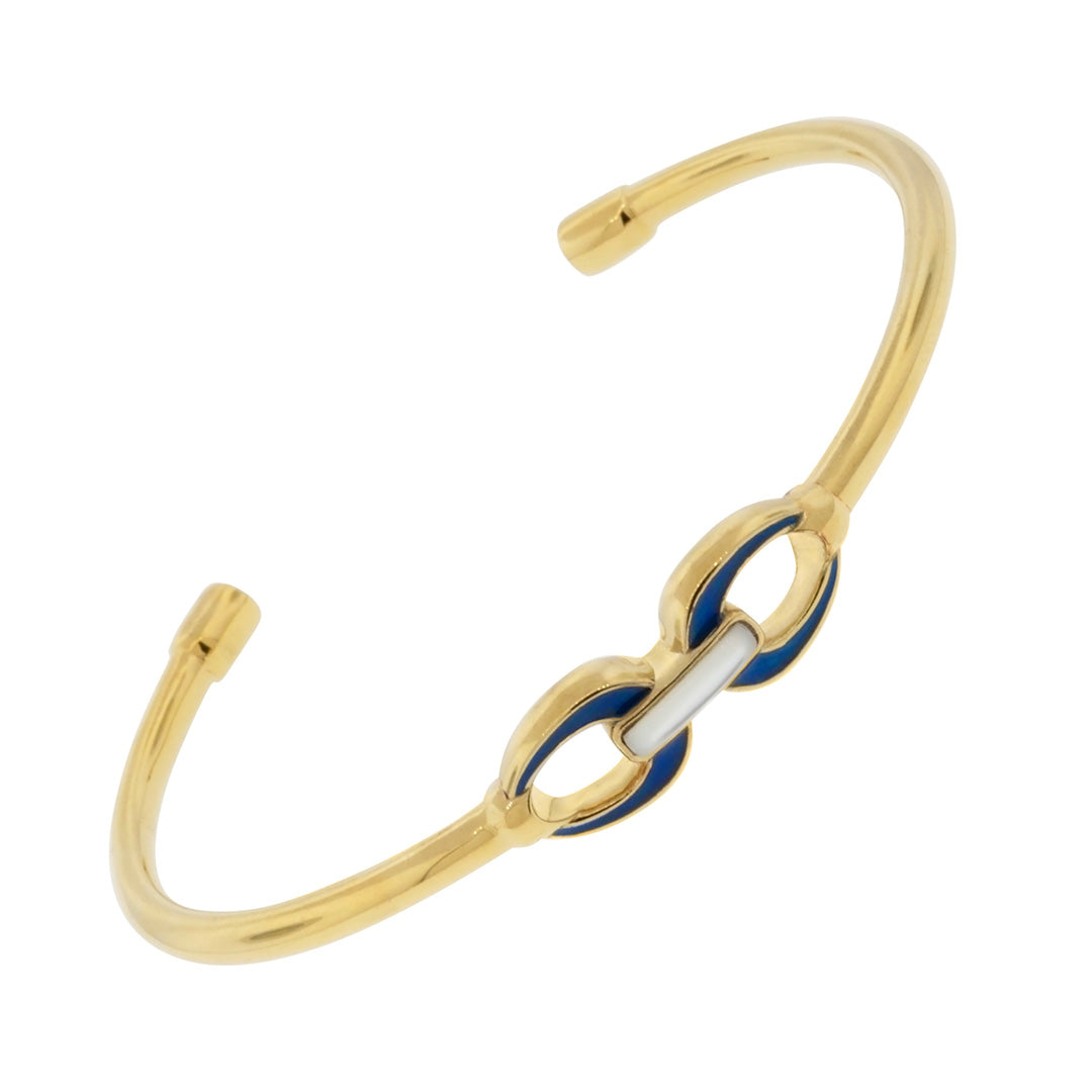 18K Gold Vermeil with Mother of Pearl and Enamel Sterling Silver Cuff Bracelet with Blue Enamel I Jan Leslie