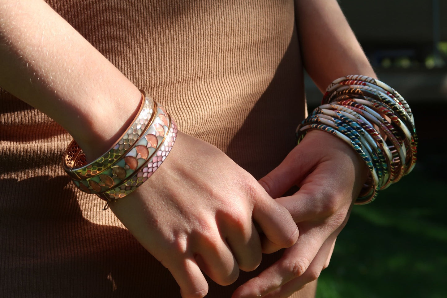 Mother of Pearl & Enamel Sterling Bangles