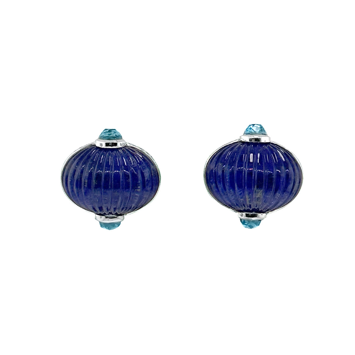 Carved Lapis Sterling Silver Post Earrings I Jan Leslie Iconic Jewelry Collection.