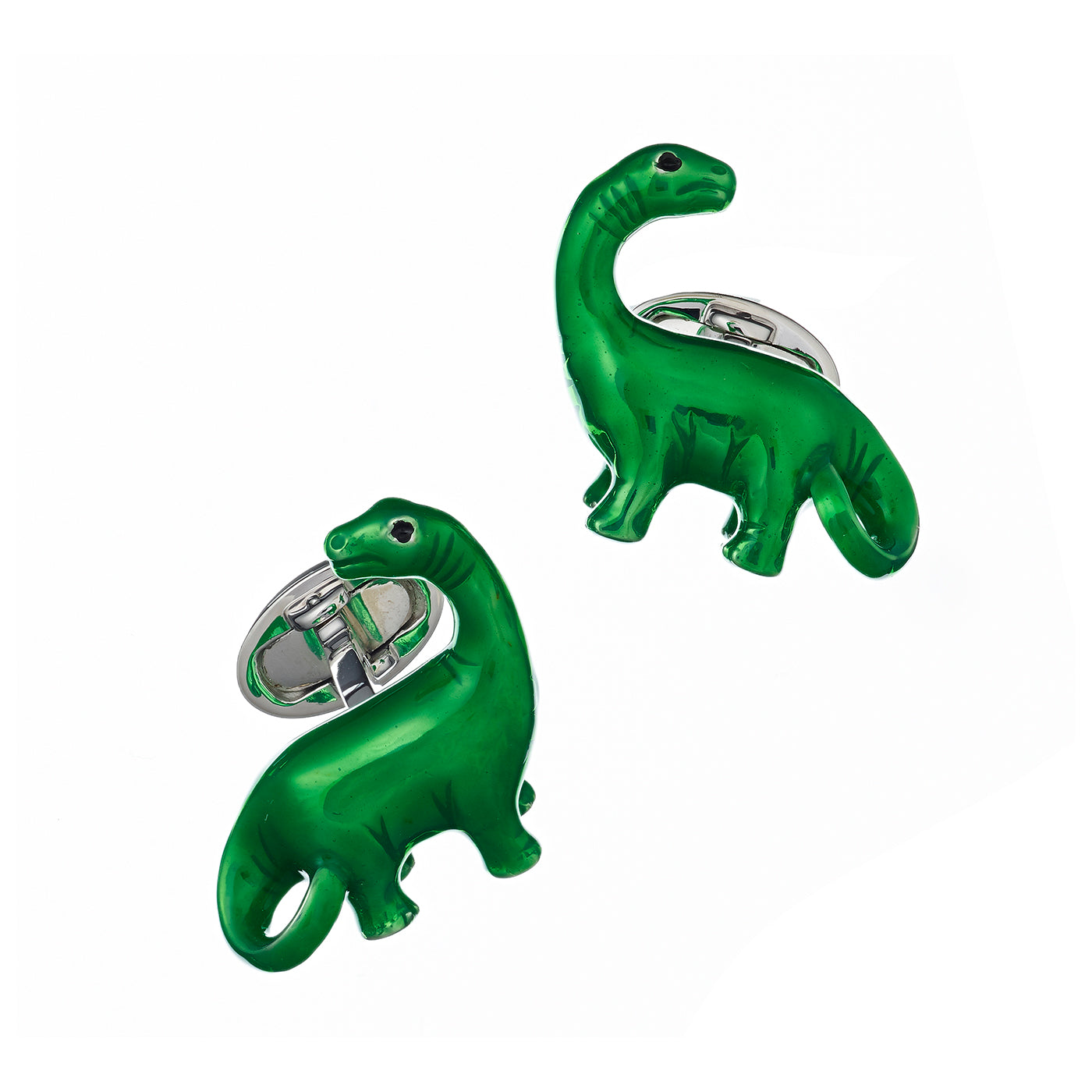 Hand Painted Dinosaur Sterling Silver Cufflinks in green I Jan Leslie Cufflinks and Accessories.