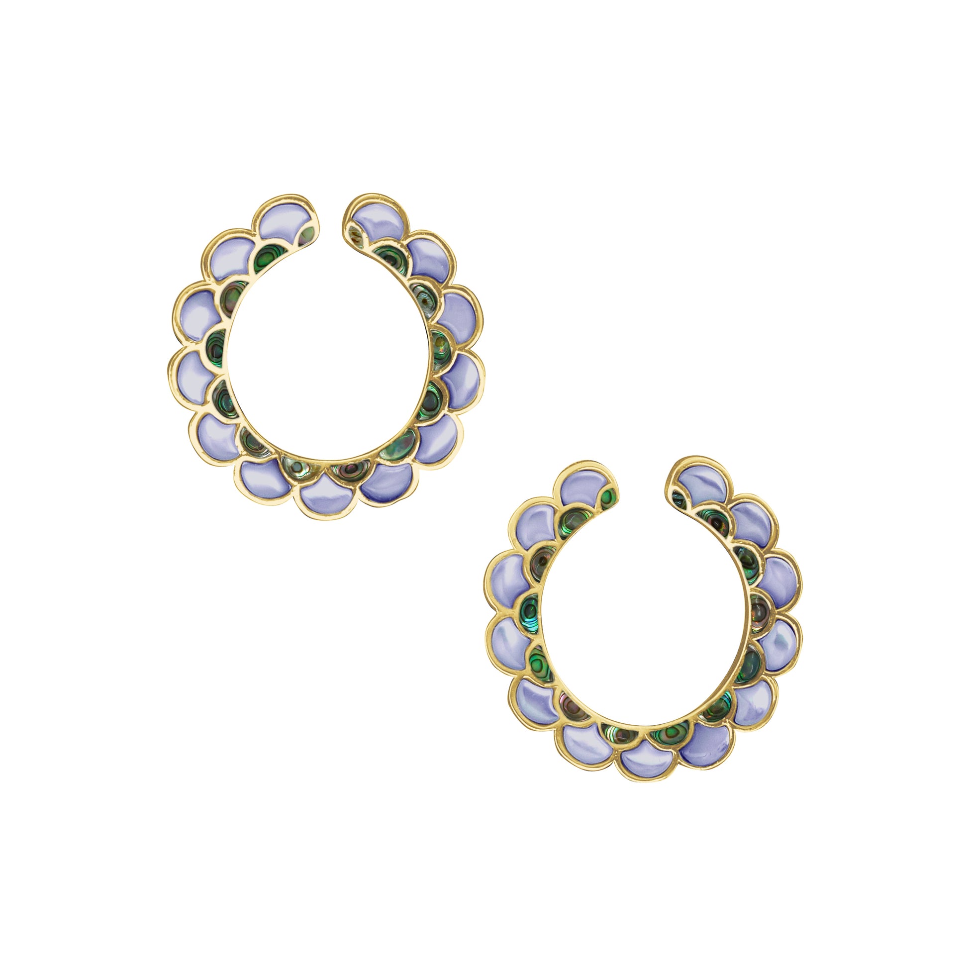 Koi Cascade Mother of Pearl Hoop Sterling Silver Earrings with lavender mother of pearl with abalone on gold I Jan Leslie Cufflinks and Accessories.