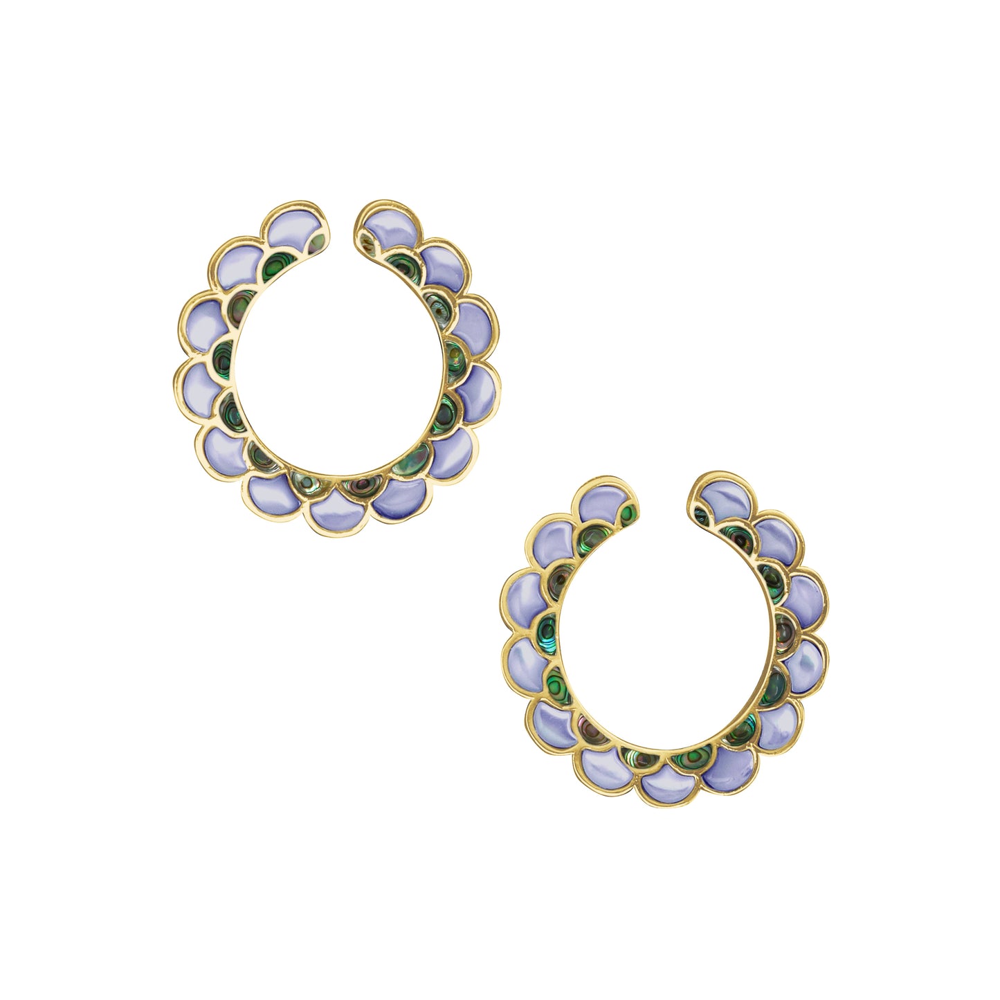 Koi Cascade Mother of Pearl Hoop Sterling Silver Earrings in lavender mother of pearl with abalone on gold I Jan Leslie Cufflinks and Accessories.