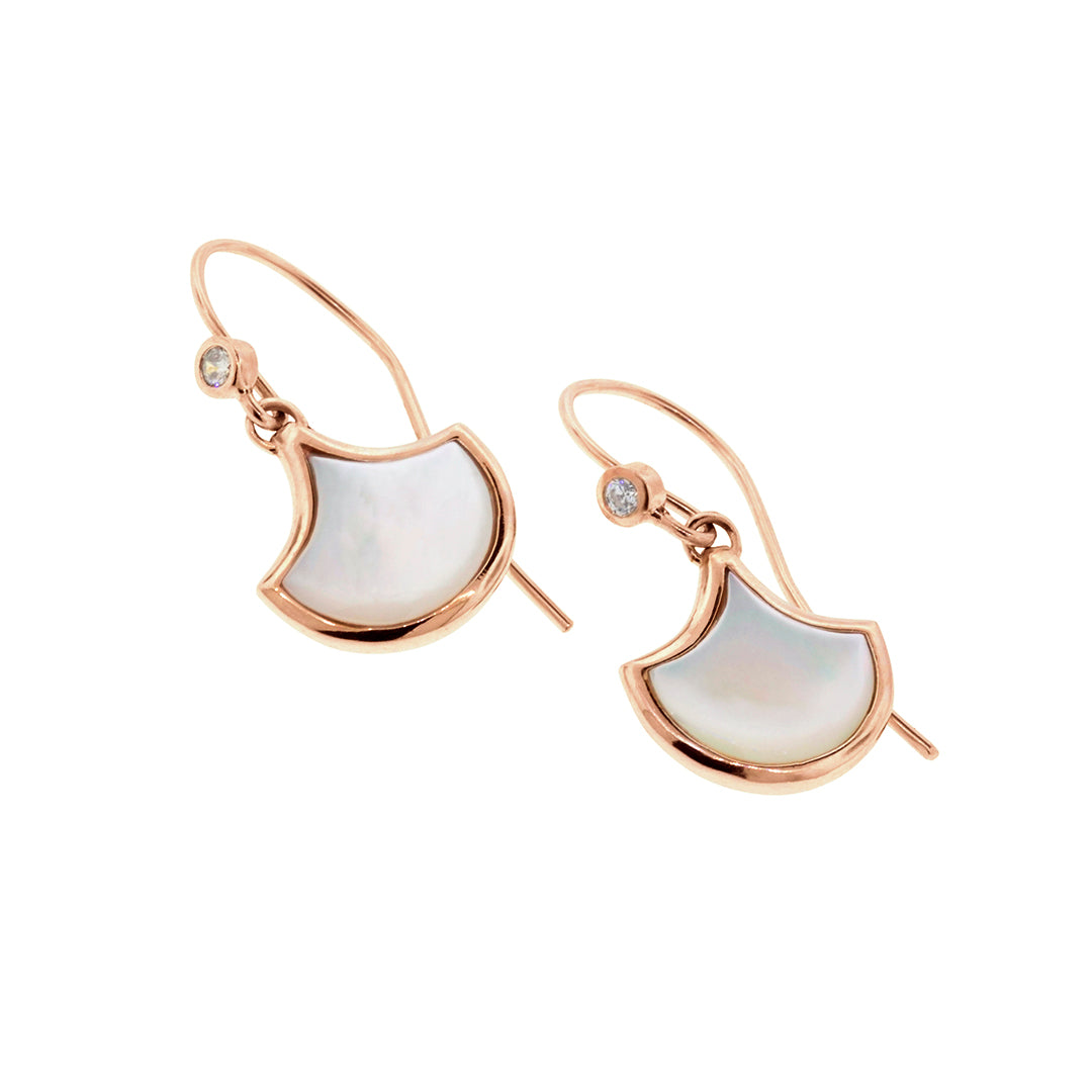 Koi Cascade Dangle Mother of Pearl Sterling Silver Earrings in white mother of pearl on rose gold I Jan Leslie Cufflinks and Accessories.