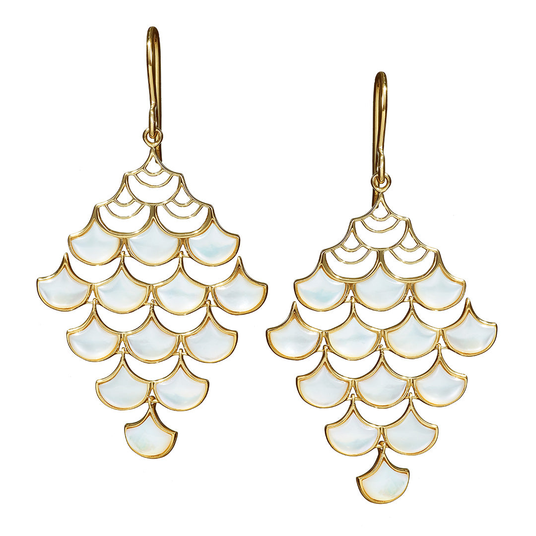 Koi Cascade Moving Mother of Pearl Show Stopper in gold with white mother of pearl I Jan Leslie Cufflinks and Accessories.