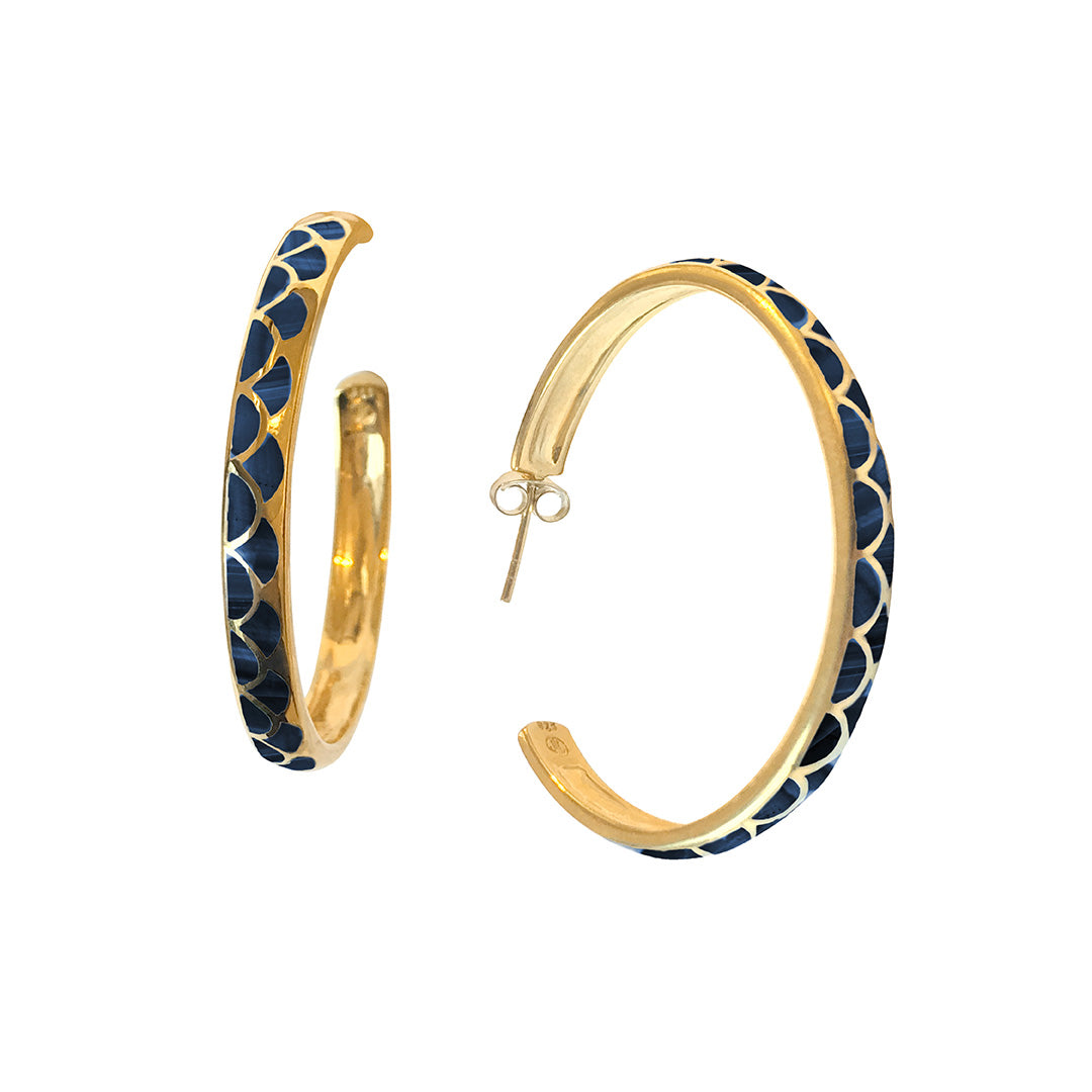 Koi Cascade Gemstone Sterling Silver Hoop Earrings in blue tiger's eye on gold I Jan Leslie Cufflinks and Accessories.