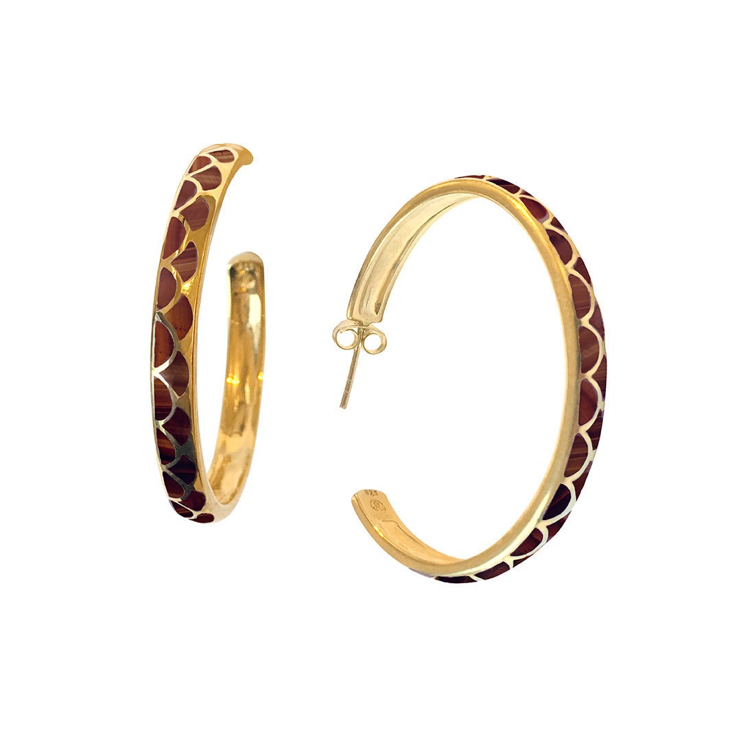 Koi Cascade Gemstone Sterling Silver Hoop Earrings in red tigers eye on gold I Jan Leslie Cufflinks and Accessories.