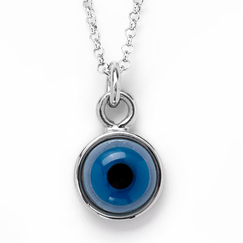 Evil Eye Gemstone Cabochon Sterling Silver Pendant in Blue AgateI Jan Leslie