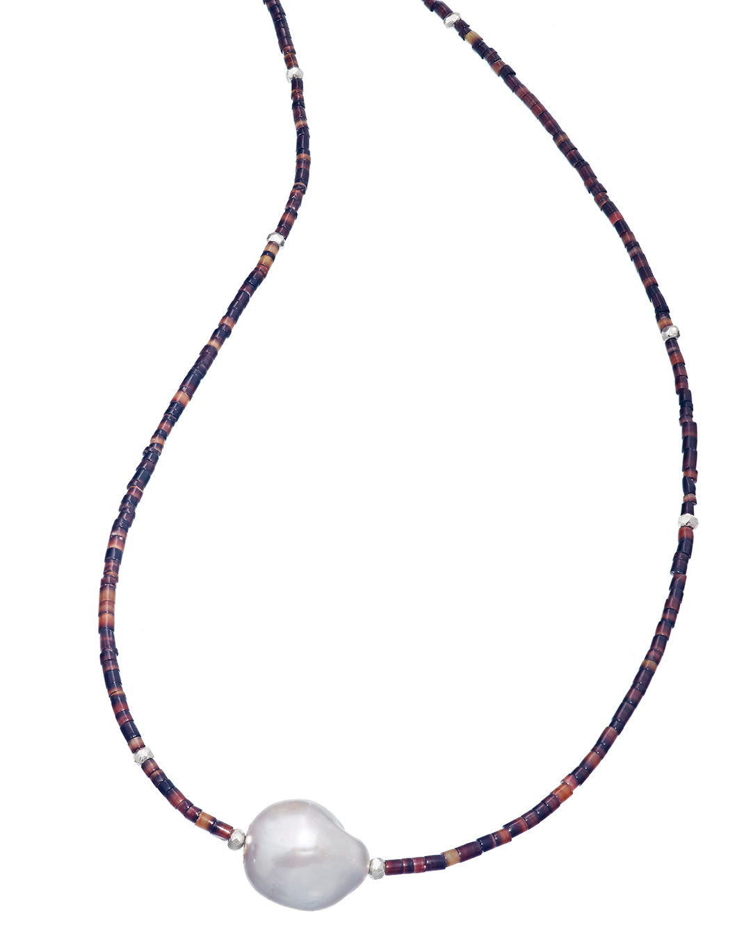 Freshwater Pearl Center Chocolate Shell Beaded Necklace with Sterling Silver Accents I Jan Leslie Cufflinks and Accessories.