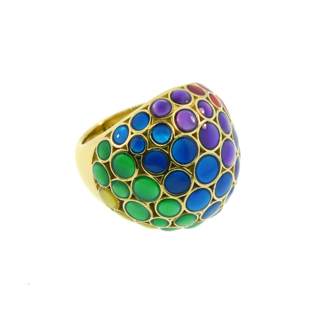 Orb Mother of Pearl Gemstone and Enamel 18K Gold Vermeil Sterling Silver Ring in rainbow over mother of pearl on gold I Jan Leslie Cufflinks and Accessories.