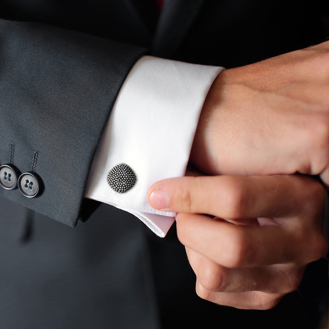 Soft Square Domed Sterling Silver Cufflinks with Granulation