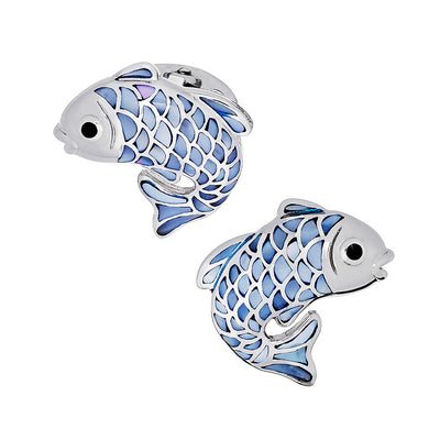 Koi Fish with Mother of Pearl & Sterling Silver Cufflinks with blue mother of pearl inlay I Jan Leslie Cufflinks and Accessories. 