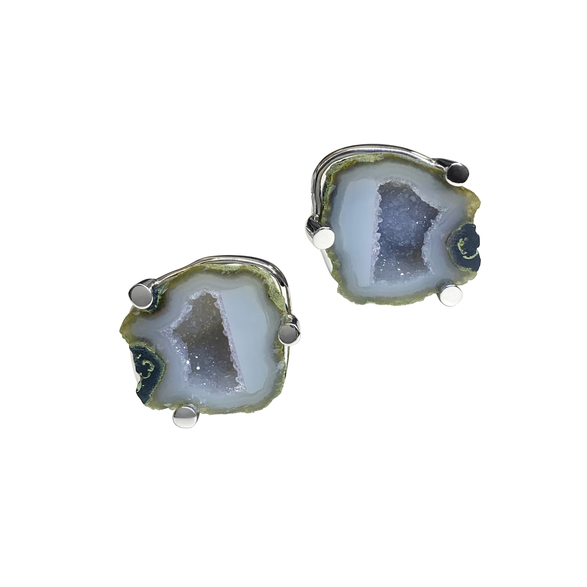 Geode Druzy Crystallized Gemstone Sterling Silver Cufflinks in Ecru 2 I Jan Leslie Cufflinks and Accessories.