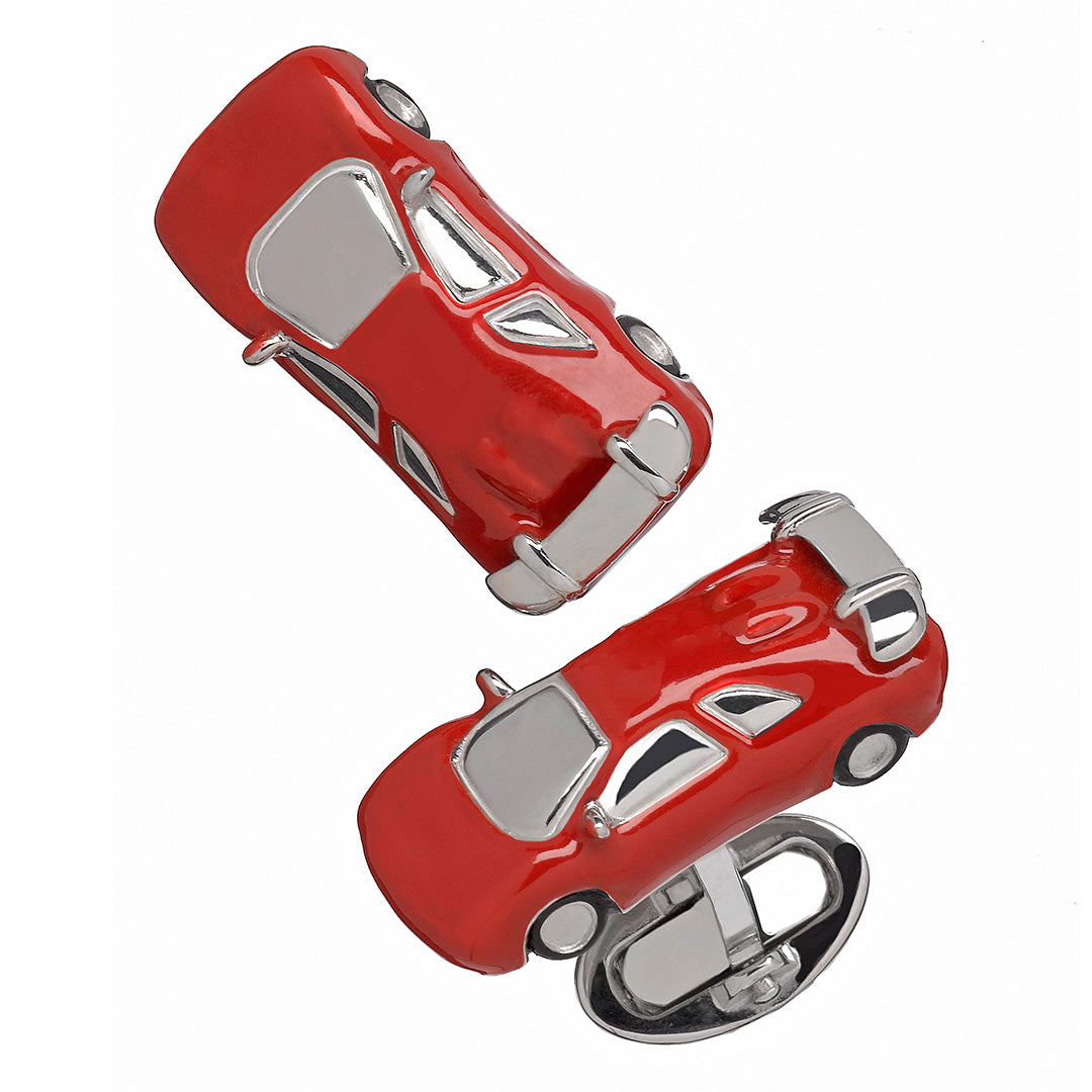 Silver Italian FAST Race Car Cufflinks in red I Jan Leslie Cufflinks and Accessories.