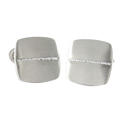 Brushed Soft Square Sterling Silver Cufflinks with Diamonds I Jan Leslie Cufflinks and Accessories. 