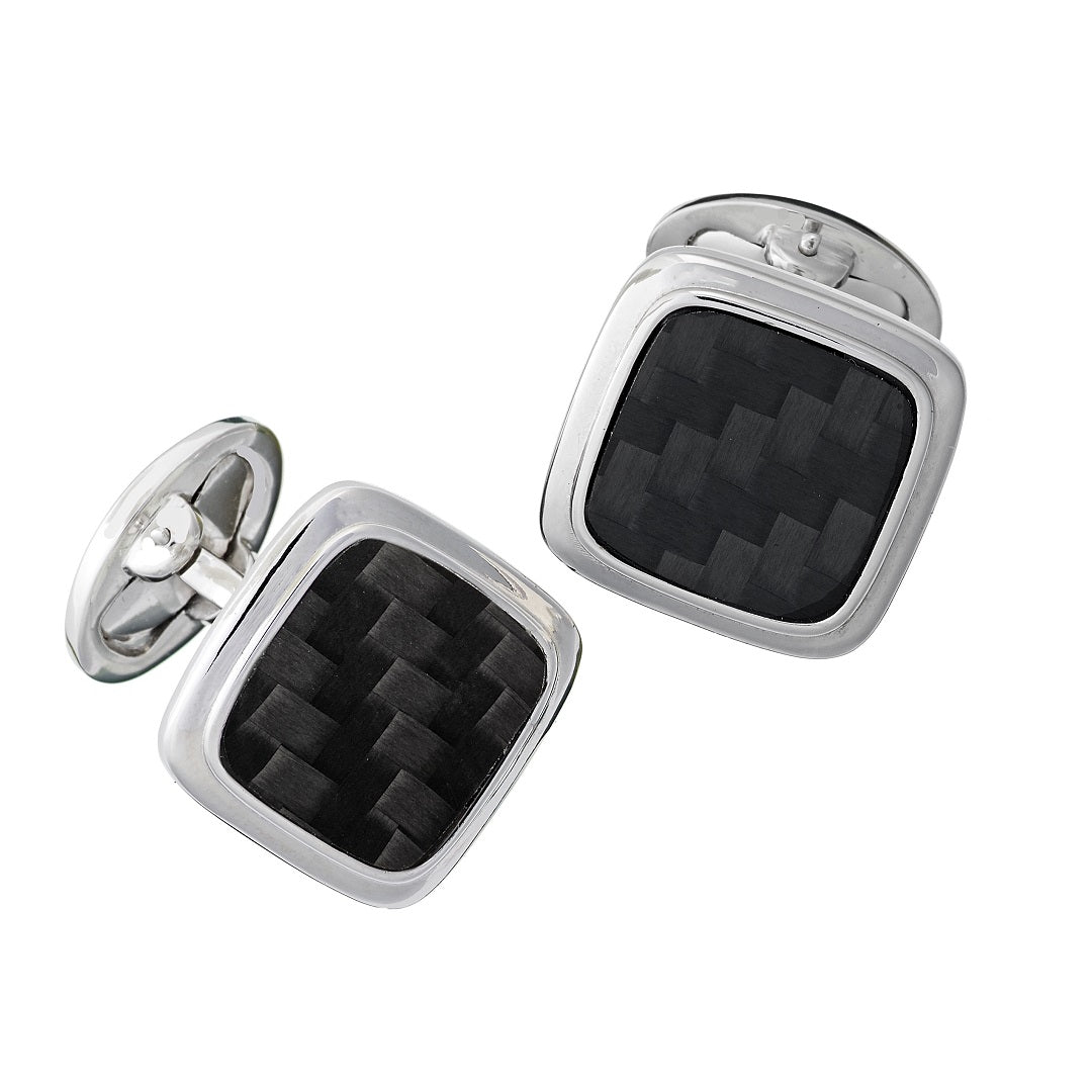 Carbon Fiber Soft Square Sterling Silver Cufflinks I Jan Leslie Cufflinks and Accessories.