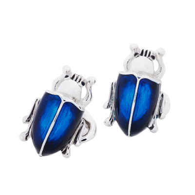 Rich Midnight Blue Ombre Beetle Sterling Silver Cufflinks I Jan Leslie Cufflinks and Accessories. 