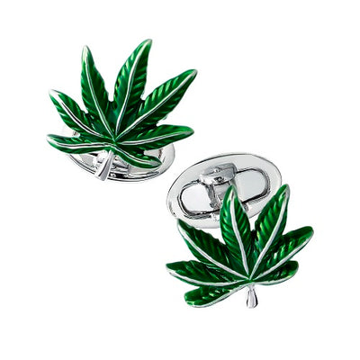 Cannabis Leaf Sterling Silver Cufflinks Cufflinks Jan Leslie Cufflinks and Accessories Green Jan Leslie