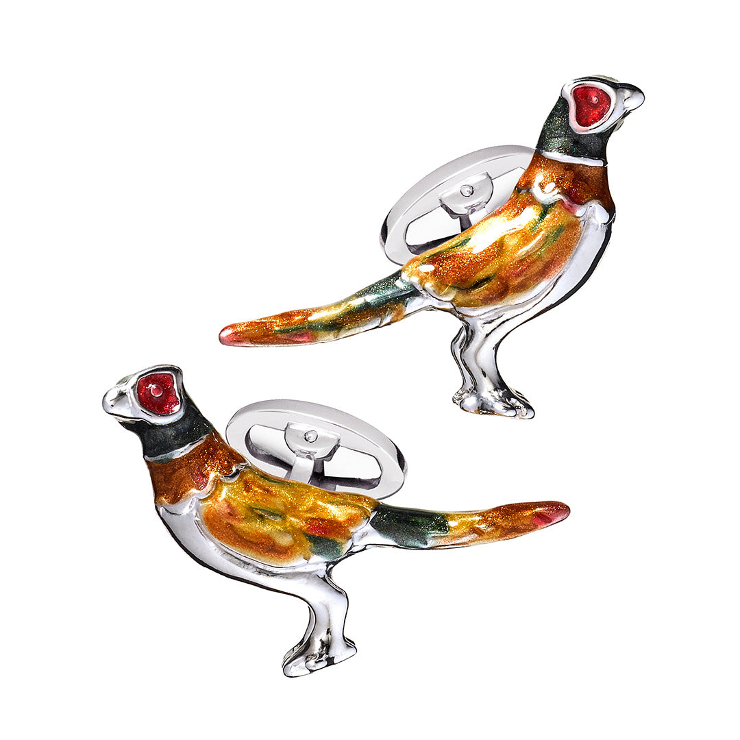 Enamel Pheasant Sterling Silver Cufflinks I Jan Leslie Cufflinks and Accessories.