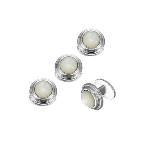 Round Gemstone Buttons with Thick Border Sterling Silver Tuxedo Studs Studs Only Jan Leslie Mother of Pearl Jan Leslie