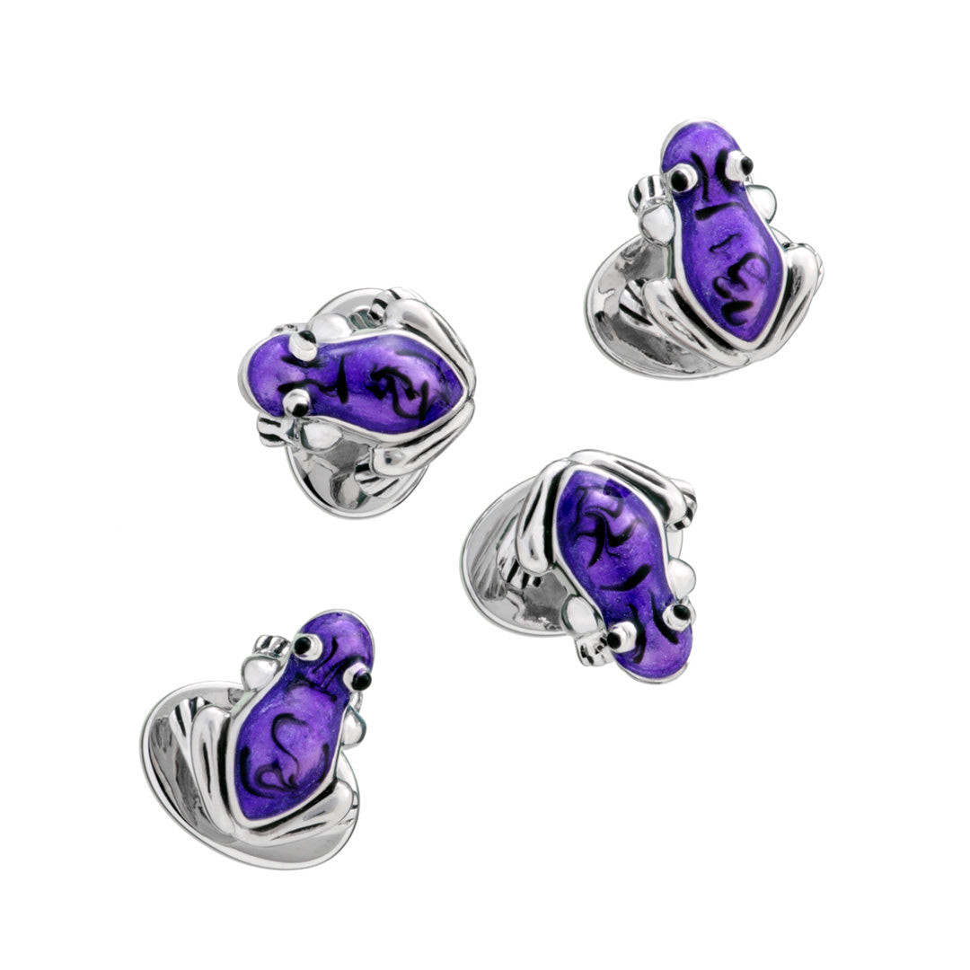 Purple Enamel Frog Sterling Silver Tuxedo Studs Set - Jan Leslie. Sterling Silver and purple enamel hand crafted frog tuxedo studs. Set of four.