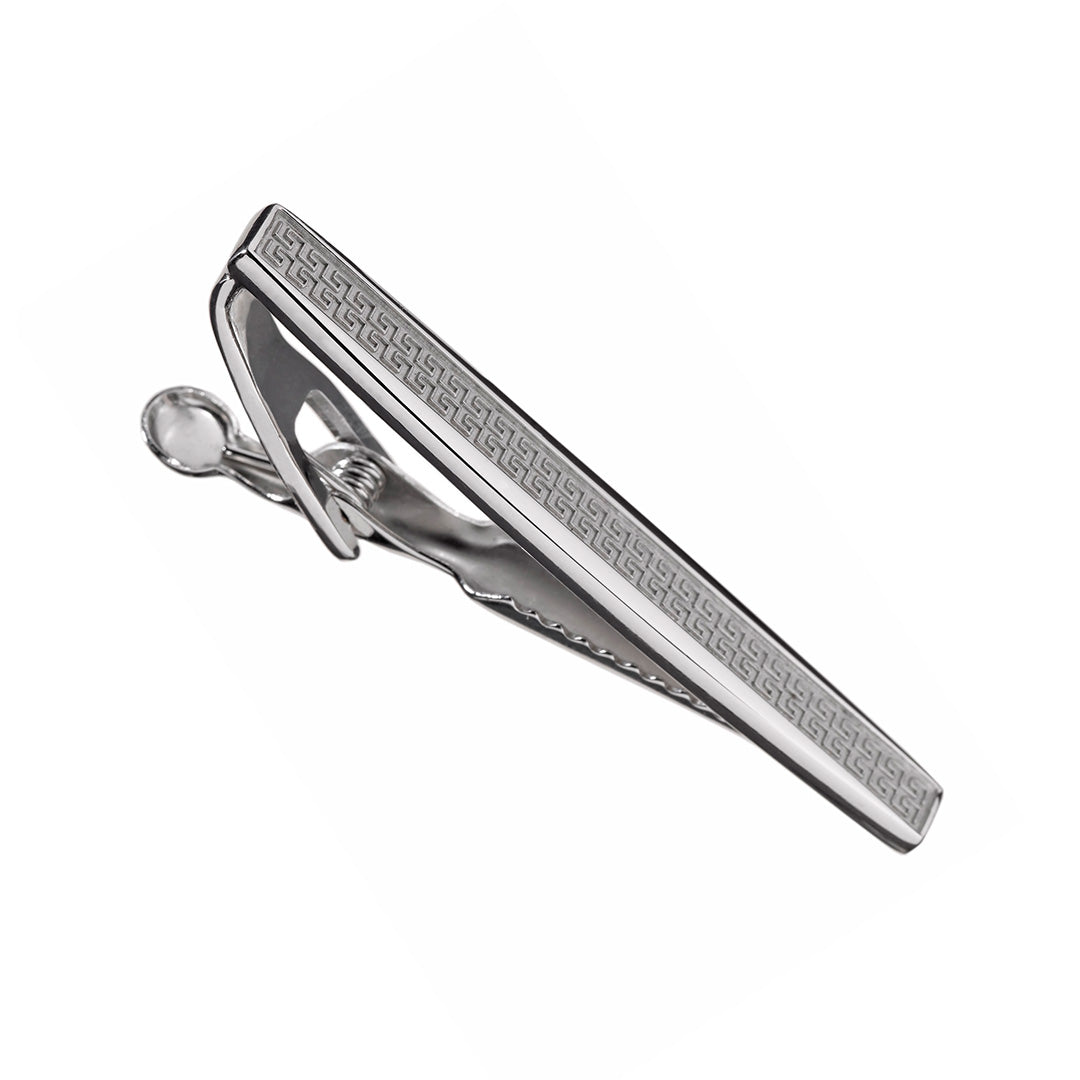 Greek Pattern Sterling Silver Tie Bar in matte I Jan Leslie Cufflinks and Accessories.