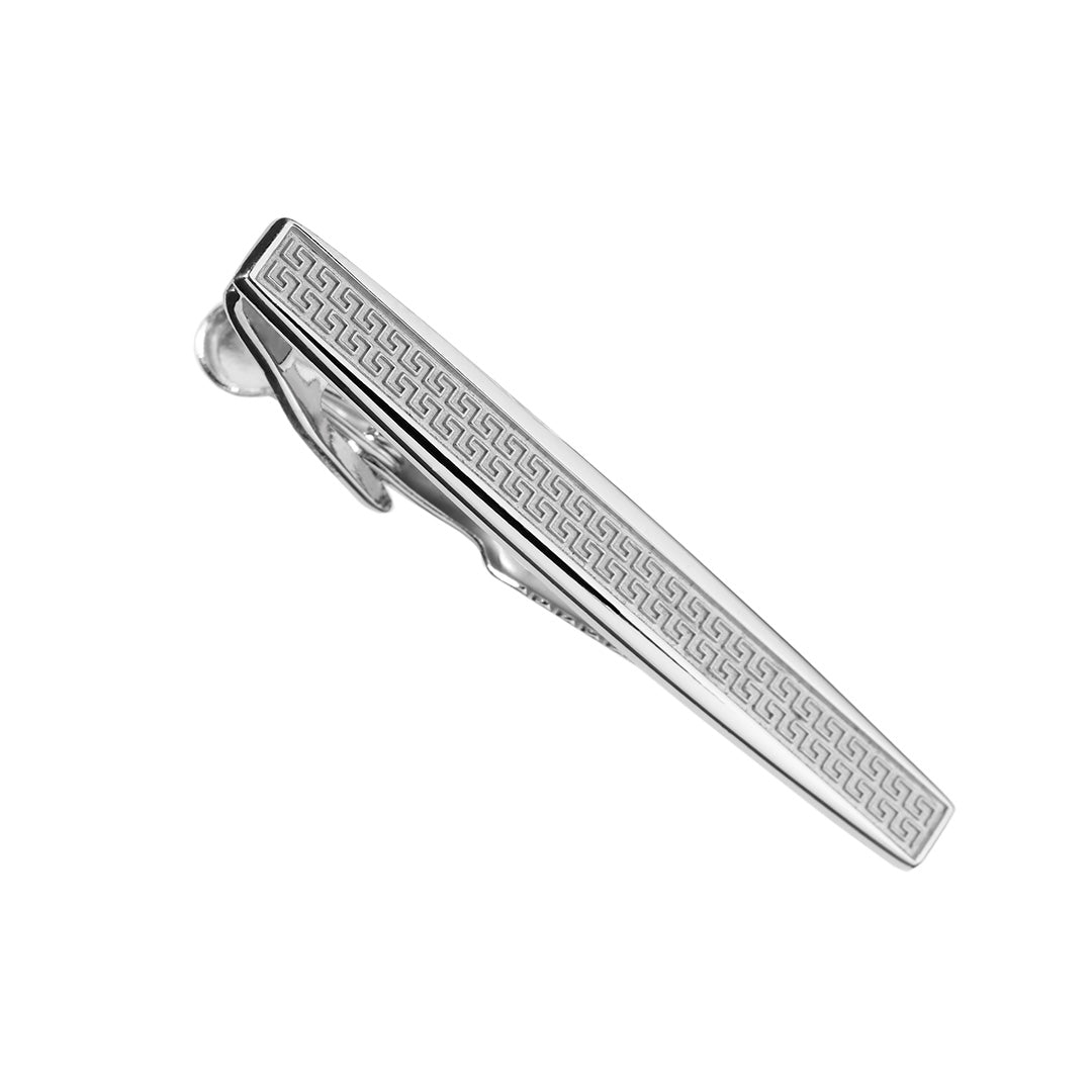 Greek Pattern Sterling Silver Tie Bar in matte I Jan Leslie Cufflinks and Accessories.