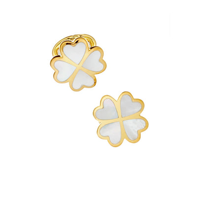 Gemstone Four Leaf Clover Sterling Silver Gold Vermeil Cufflinks in mother of pearl  | Jan Leslie Cufflinks and Accessories. 