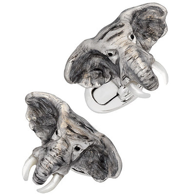 Enamel with Mother of Pearl Tusks Elephant Head Cufflinks - Jan Leslie Cufflinks and Accessories