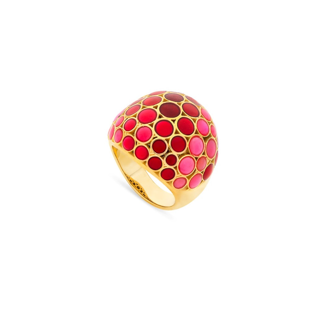 Orb Mother of Pearl Gemstone and Enamel 18K Gold Vermeil Sterling Silver Ring in tonal red over mother of pearl on gold I Jan Leslie Cufflinks and Accessories.