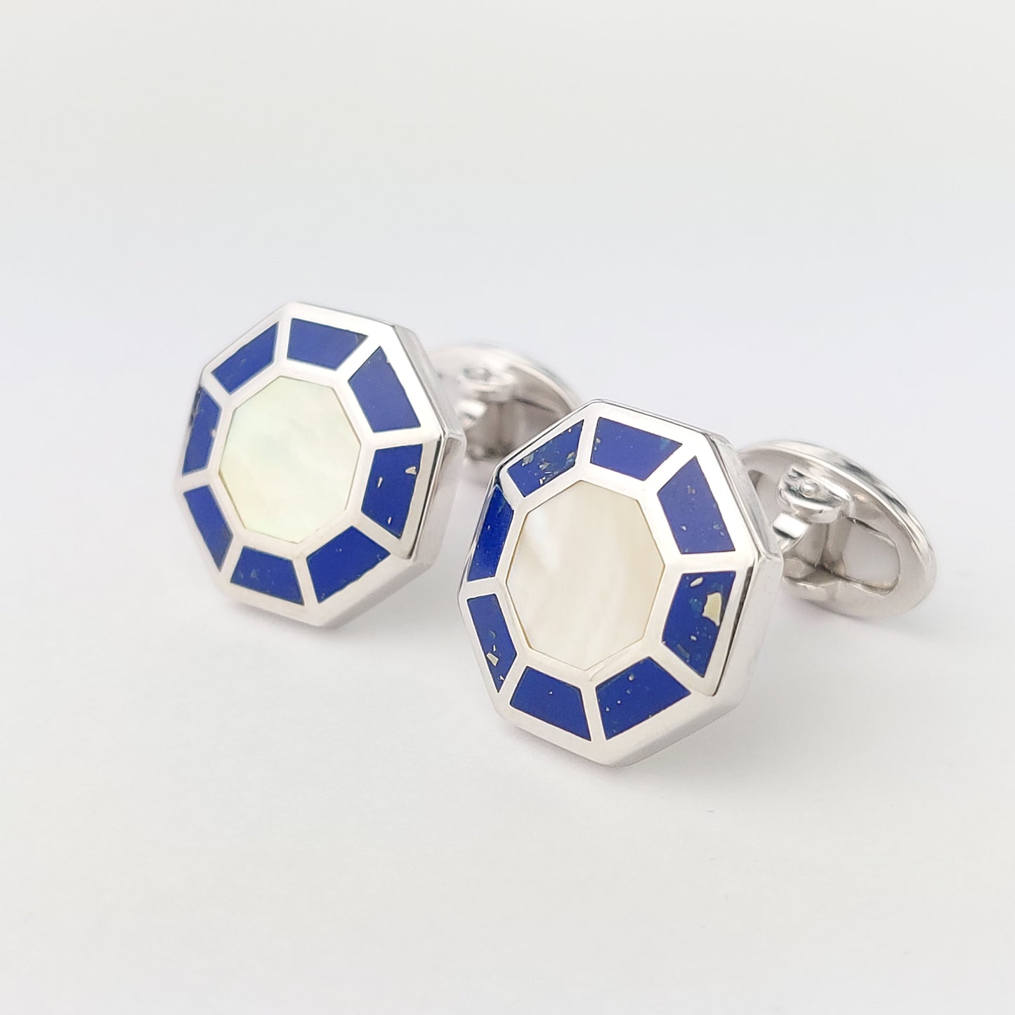 Octagon Enamel Silver Cufflinks