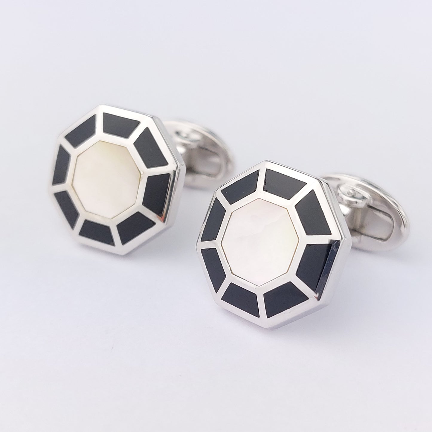 Octagon Enamel Silver Cufflinks