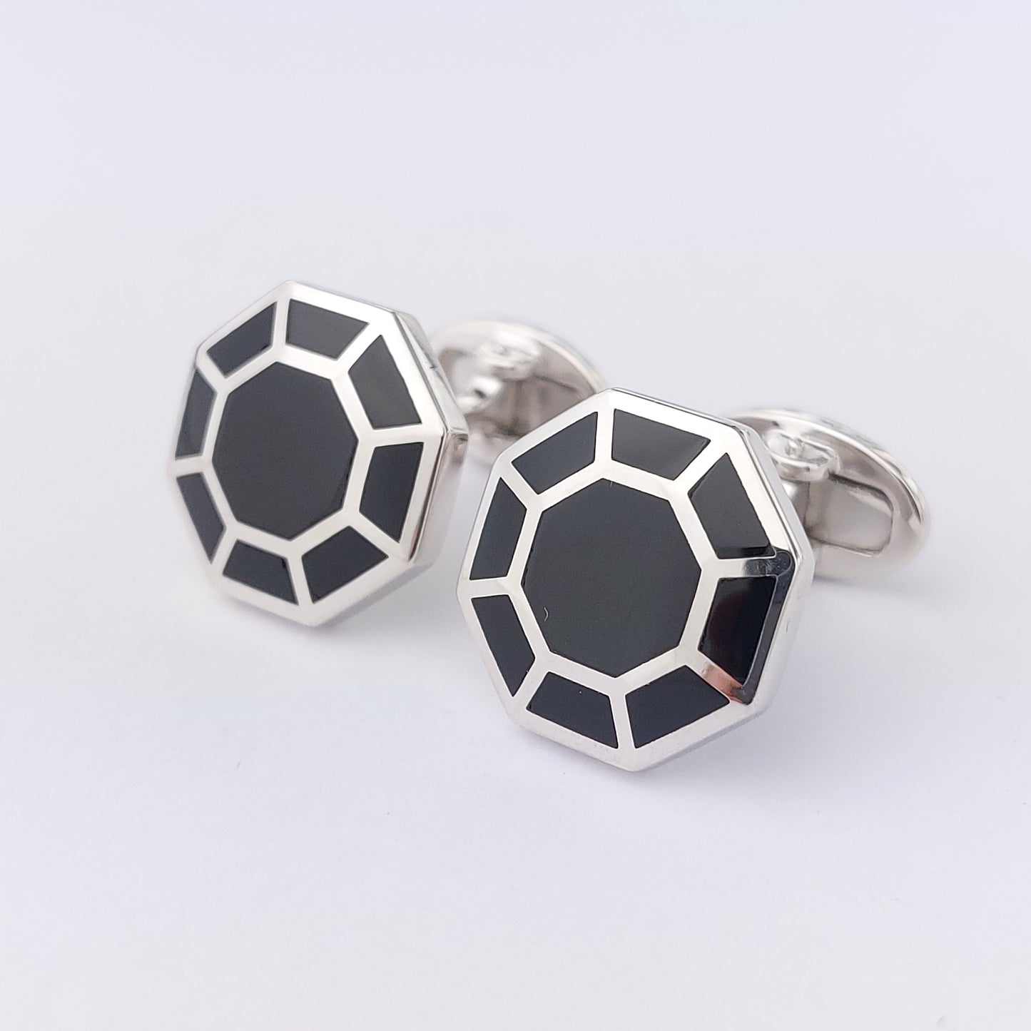 Octagon Enamel Silver Cufflinks