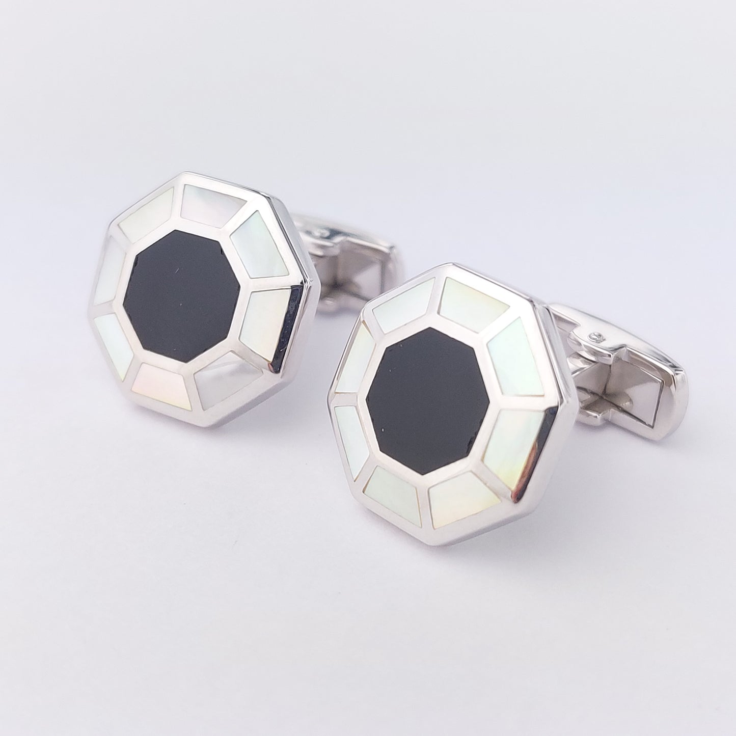 Octagon Enamel Silver Cufflinks
